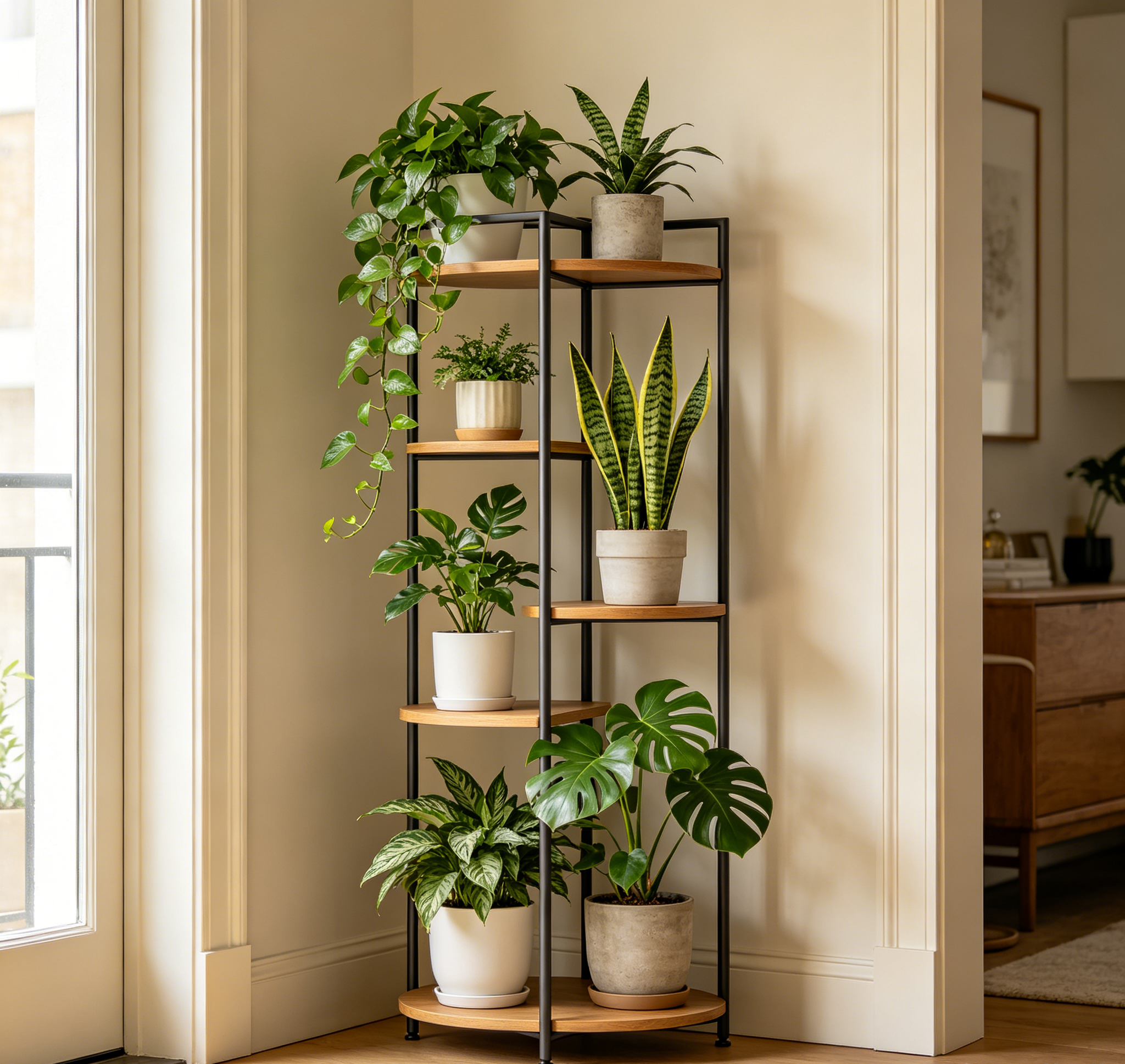 Tall Corner Plant Display Rack